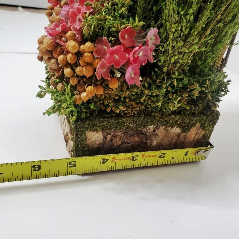 Faux Yellow Roses & Flowers in tree trunk arrangement (New without box)